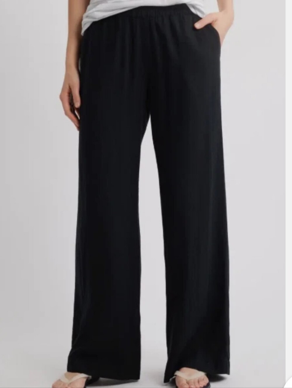 Caslon Wide Leg Pull-On Linen Blend Pants Size S
